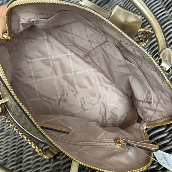 Michael Kors Jet Set Travel Medium Dome Crossbody Satchel Bag Pale Gold - Picture 8 of 16